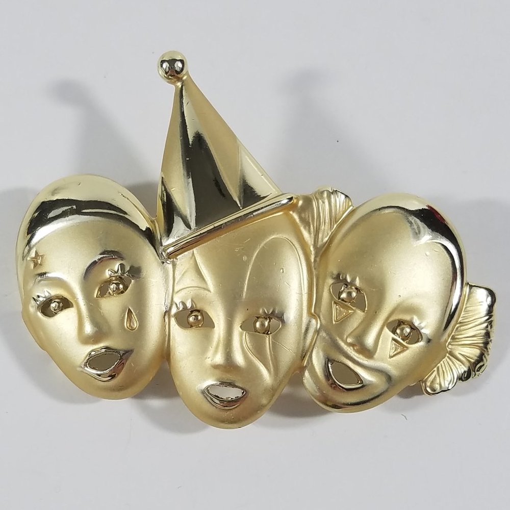 Three Clown Faces Heads Circus Pin Brooch